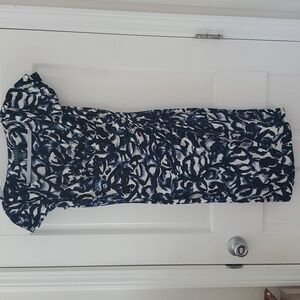 Lauren Ralph Lauren Navy & White Print Flutter Sleeve Dress 4p
